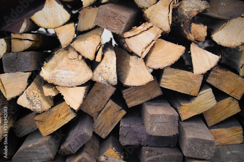 Background of freshly cut wood, environmental problem of tree felling