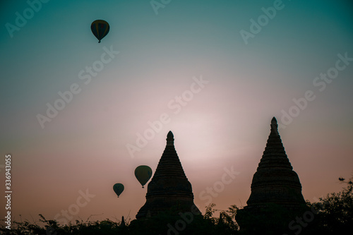 Bagan sunrise with hot air ballons