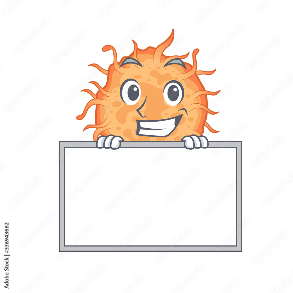 Smiling bacteria endospore cartoon design style has a board Smiling bacteria endospore cartoon design style has a board