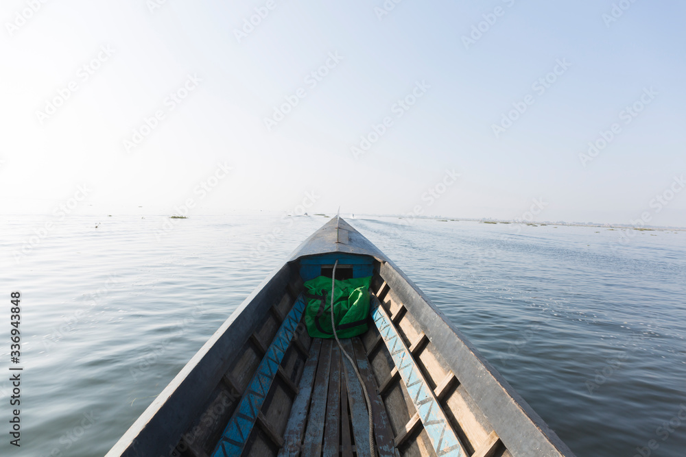 A wooden traditional boat in inle lake