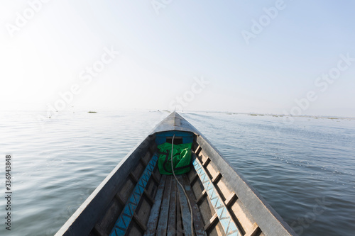 A wooden traditional boat in inle lake