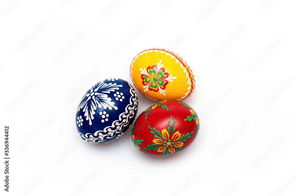 Beautiful hand painted Czech Easter eggs, bright colors, precise decoration, isolated on whited background Beautiful hand painted Czech Easter eggs, bright colors, precise decoration, isolated on whited background