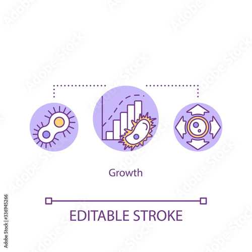 Growth concept icon. Cell development and division. Growing organism. Biological process idea thin line illustration. Vector isolated outline RGB color drawing. Editable stroke