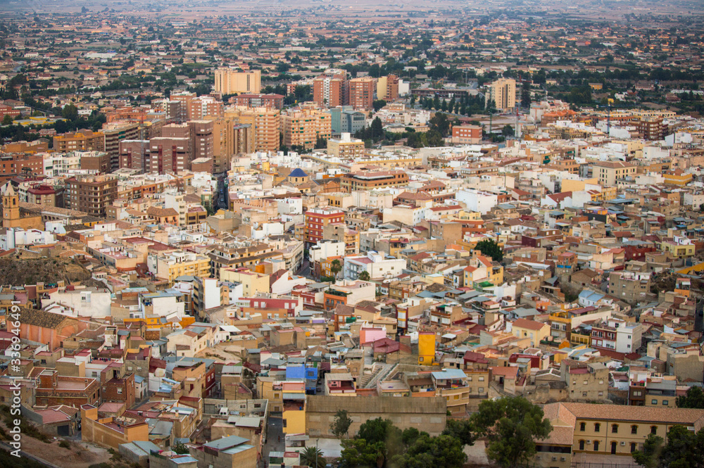 Panorama of the city of Lorca in the morning shot from an elevated point