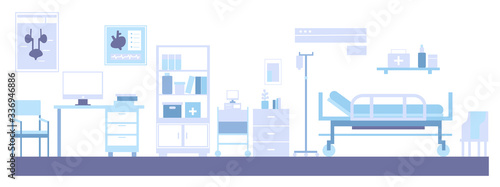 Hospital background for medicine concept vector, hospital reception hall in flat style. Modern hospital corridor interior with furniture and equipment. Background for Hospital and healthcare banner.