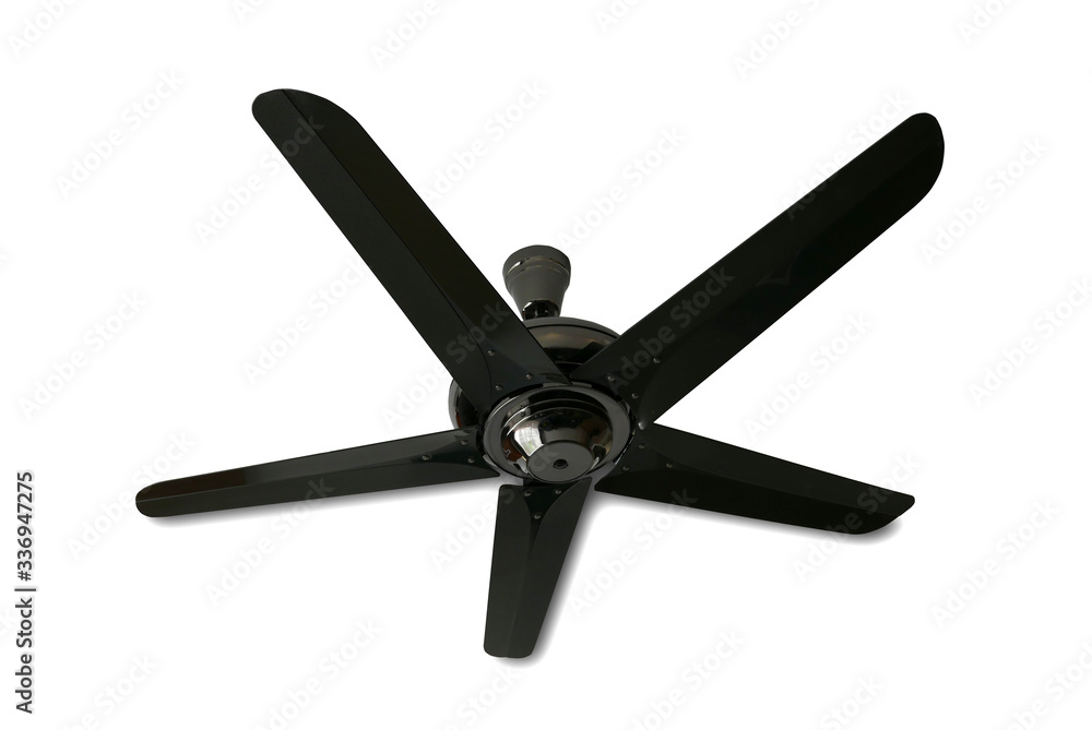 Black and glossy ceiling fan isolate on a white background. Black and glossy ceiling fan isolate on a white background.