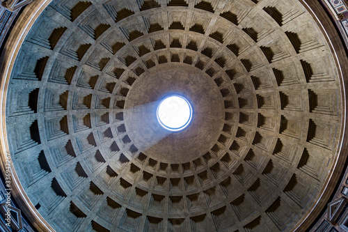 Detail of a sunray getting into the building across a hole in the ceiling in Pantheon in Rome  Italy