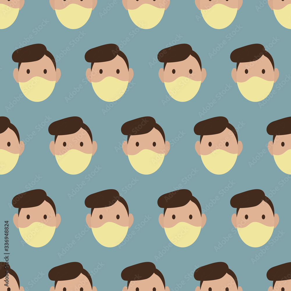 Man in white medical face mask seamless pattern background, COVID19 concept. Man in white medical face mask seamless pattern background, COVID19 concept.