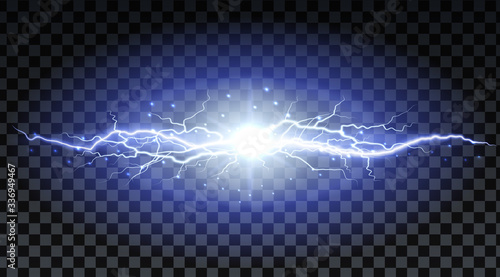Lightning strikes and sparks, electrical energy on transparent background. Lightning flash and spark. Vector neural cells system.