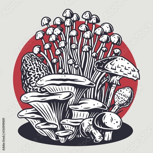 Autumn forest mushroom picking, vegan menu set