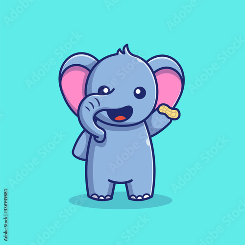 Photography Cute Elephant And Peanut Vector Icon Illustration