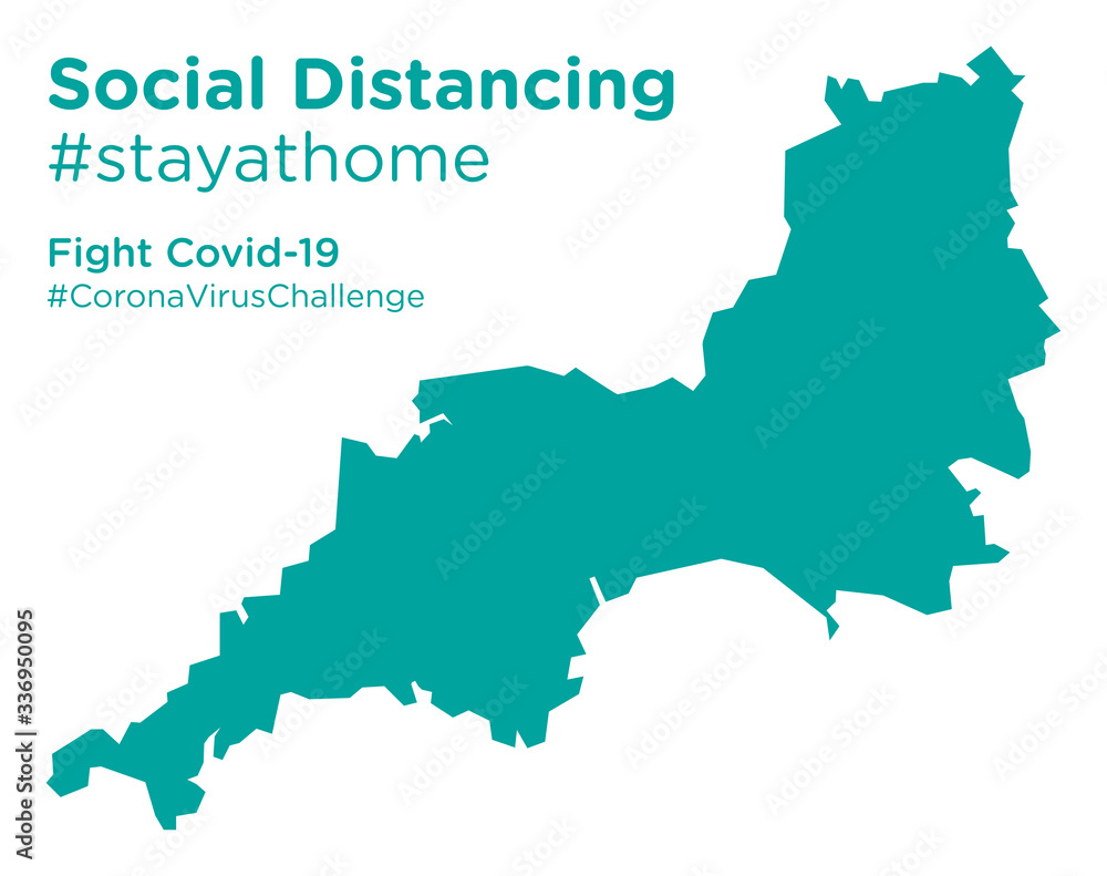 South West England map with Social Distancing stayathome tag