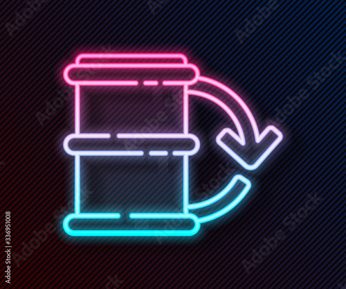 Glowing neon line Eco fuel barrel icon isolated on black background. Eco bio and barrel. Green environment and recycle. Vector Illustration