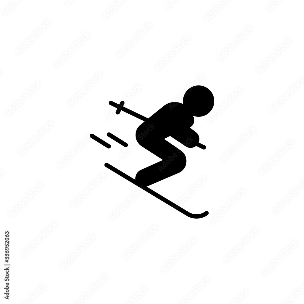 Skiing icon in trendy flat style isolated on white background. Ski and snowboarding sign. Alpine icon page symbol for your web site design or mobile app, graphic design, UI. EPS10. Vector illustration Skiing icon in trendy flat style isolated on white background. Ski and snowboarding sign. Alpine icon page symbol for your web site design or mobile app, graphic design, UI. EPS10. Vector illustration