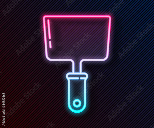 Glowing neon line Putty knife icon isolated on black background. Spatula repair tool. Spackling or paint instruments. Vector Illustration