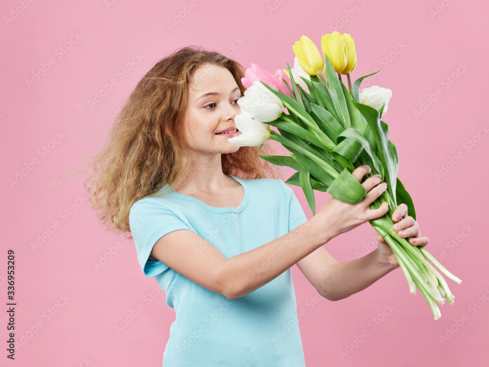 young woman with tulips