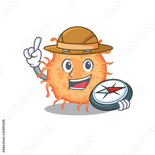 mascot design concept of bacteria endospore explorer with a compass