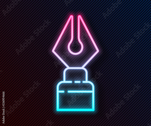 Glowing neon line Fountain pen nib icon isolated on black background. Pen tool sign. Vector Illustration