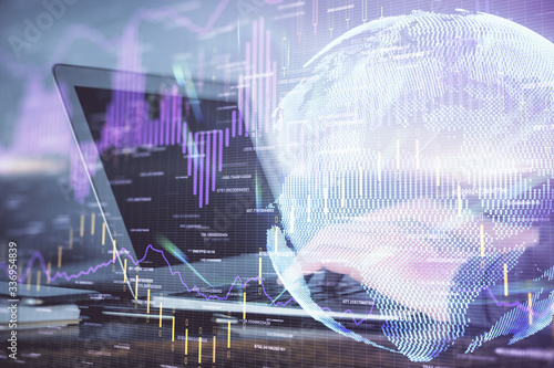 Wallpaper Mural Double exposure of stock market graph with man working on laptop on background. Concept of financial analysis. Torontodigital.ca