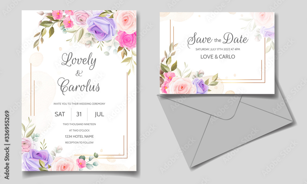 Beautiful spring floral wedding invitation card
