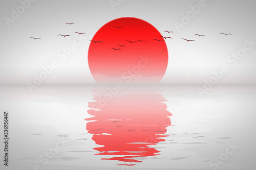 beautiful red sunset with birds
