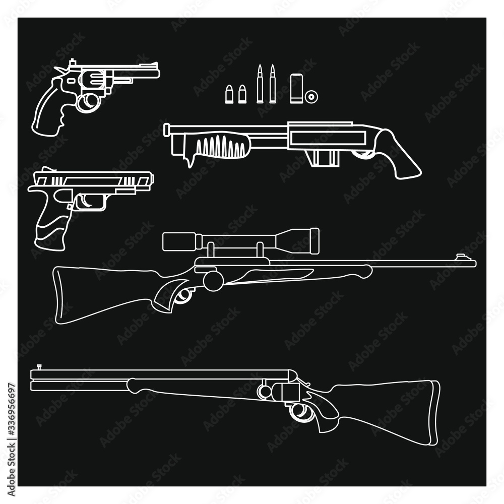 firearms kit, vector on white background firearms kit, vector on white background