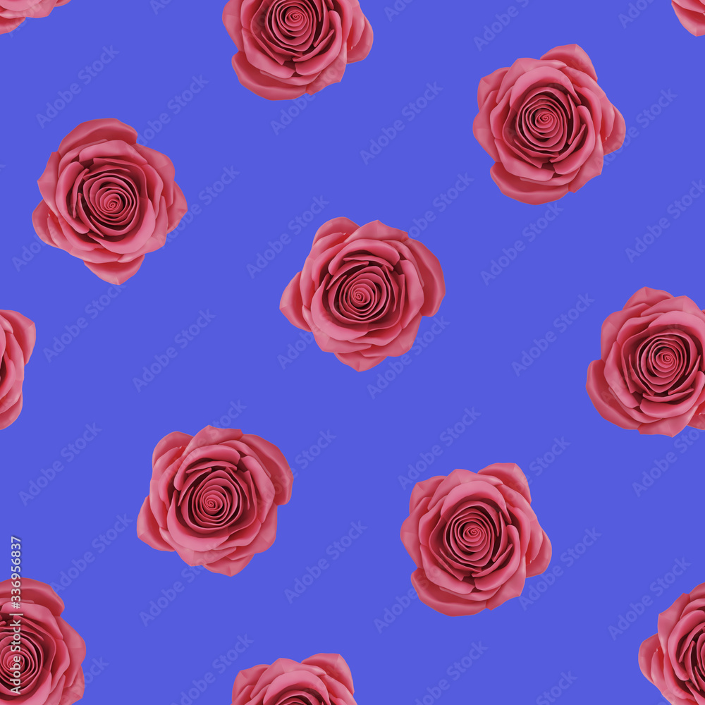 Fototapeta premium seamless pattern of red roses on a blue background