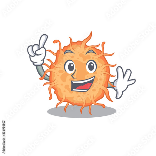 Bacteria endospore mascot character design with one finger gesture © kongvector