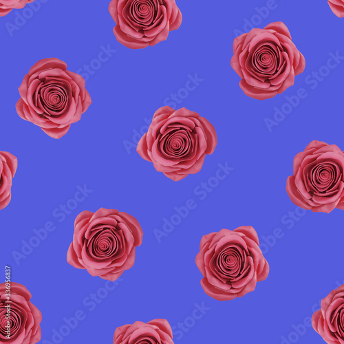 seamless pattern of red roses on a blue background