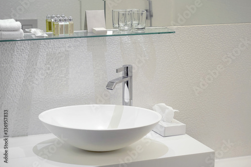 Fotografie Interior of bathroom with washbasin and faucet
