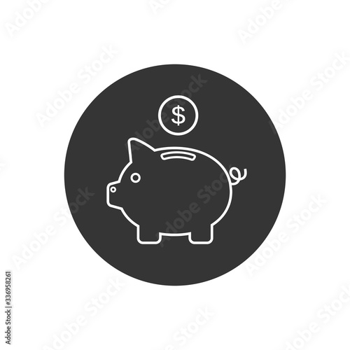Piggy bank line icon vector with dollar coin and moneybox flat sign symbols logo illustration isolated on white background. Concepts for business banking, saving, accumulation money, budget