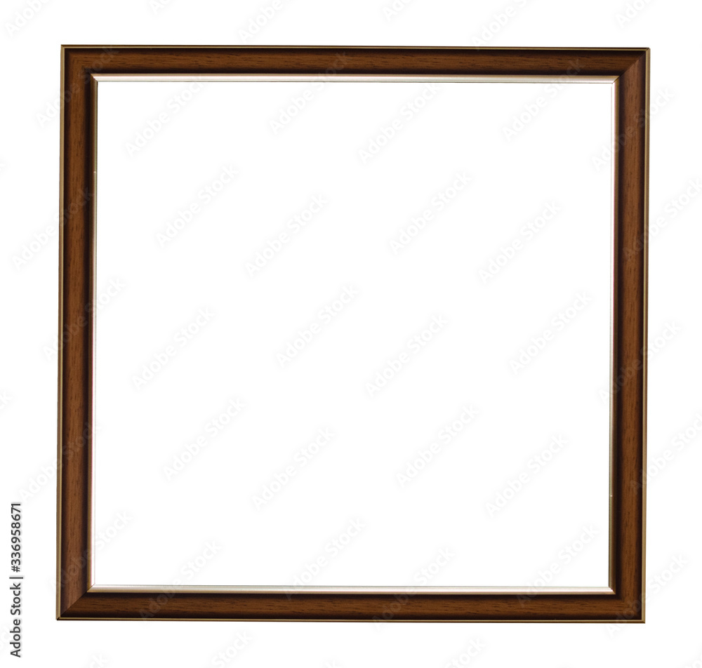Dark brown square thin frame for a photo, text, image or picture, isolated on a white background with a gold border Dark brown square thin frame for a photo, text, image or picture, isolated on a white background with a gold border
