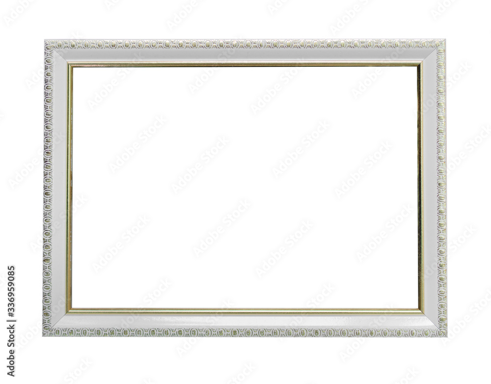 White frame with delicate gold or bronze patterns for photos, text, images or paintings, isolated on a white background White frame with delicate gold or bronze patterns for photos, text, images or paintings, isolated on a white background