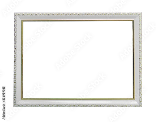 White frame with delicate gold or bronze patterns for photos, text, images or paintings, isolated on a white background
