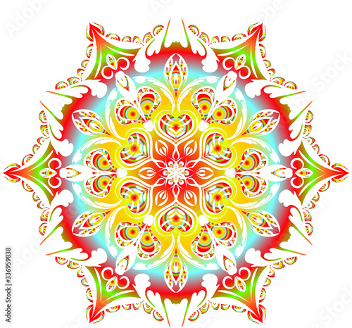 Mandalas for coloring book.Vector Beautiful Mandala.vector illustration. Black, red , green and yellow color mandala on white isolated background.