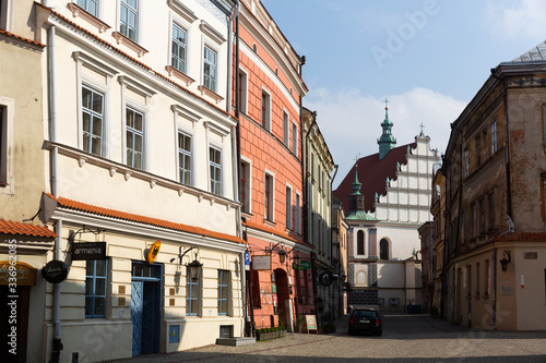 Streets in Lublin with old buildings at sunny day, Poland
