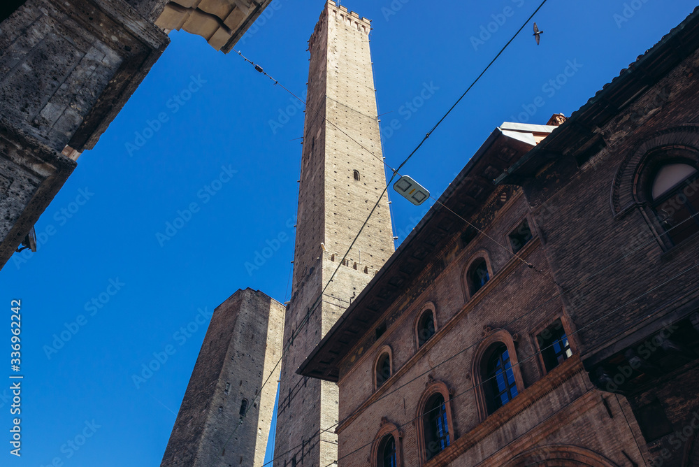 Asinelli Tower and Garisenda Tower - one one of the symbols of Bologna city, Italy