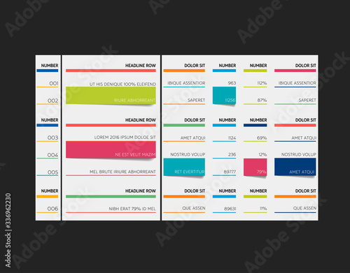 Table, schedule, tab, planner, infographic design template. Vector.