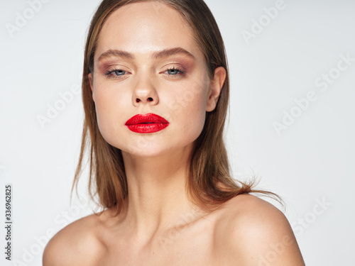 Bright makeup red lips beautiful woman