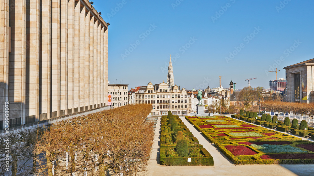 The Mont des arts at Brussels without any people during the confinement period.