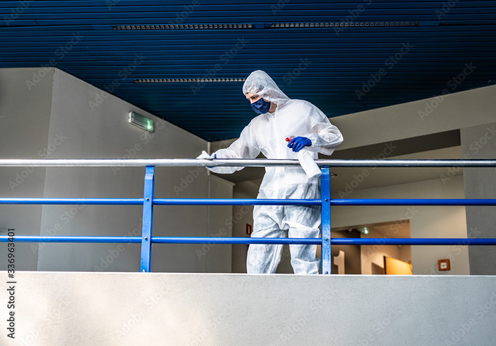 rail disinfection - coronavirus pandemic surface cleaning - office and public spaces