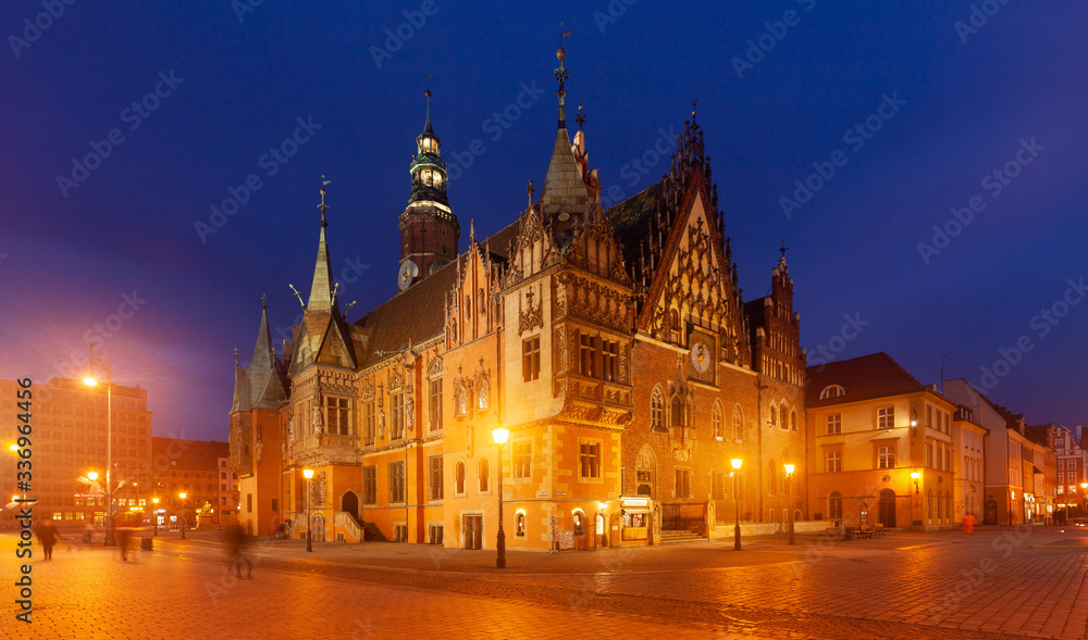 Night view of Old Town Hall, Wroclaw, Poland