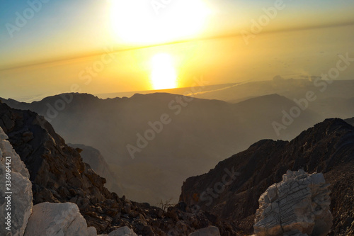 sunset over the mountains, dubai, hills, mountains, photo