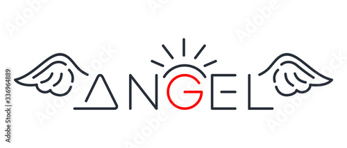 Angel - stylized inscription logo with wings. Angel logo lettering design. Vector illustration