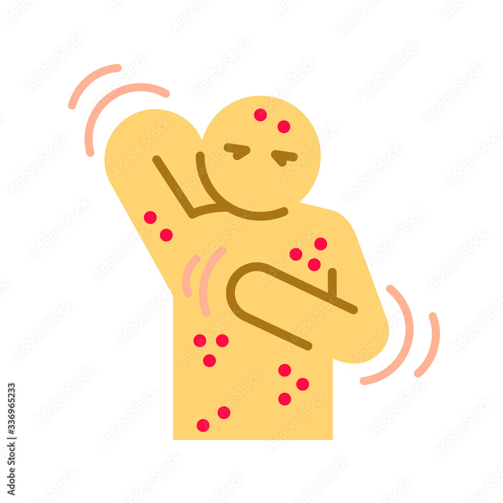 Allergy symptoms color icon. Skin rash. Dermatological diseases. Itchy spots on body. Sign for web page, mobile app, button, logo. Vector isolated element. Editable stroke. Allergy symptoms color icon. Skin rash. Dermatological diseases. Itchy spots on body. Sign for web page, mobile app, button, logo. Vector isolated element. Editable stroke.