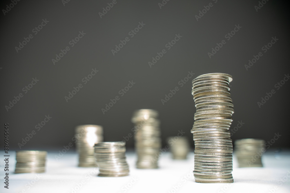 Stack of coins focus at right coins Stack Stack of coins focus at right coins Stack