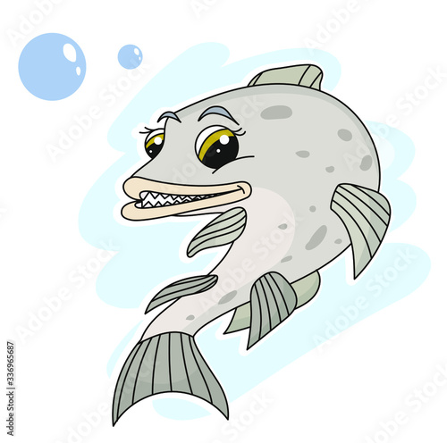 Pike cartoon. Vector illustration. Isolated on white background