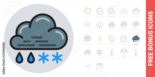 Fotografi Rain with snow or sleet icon for weather forecast application or widget