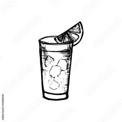 Vector alcohol cocktail mojito. Hand drawn. Isolated element for summer menu, invitations, vacation design.