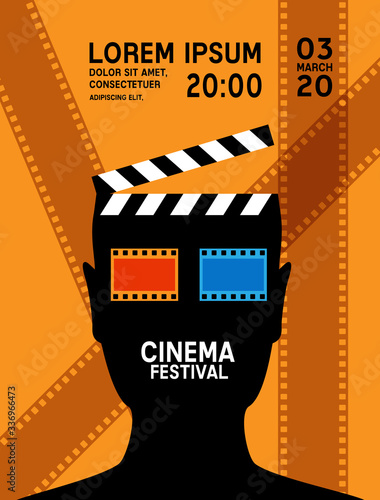 Cinema poster template. Vector conceptual vertical flyer in retro style for movie festival.
